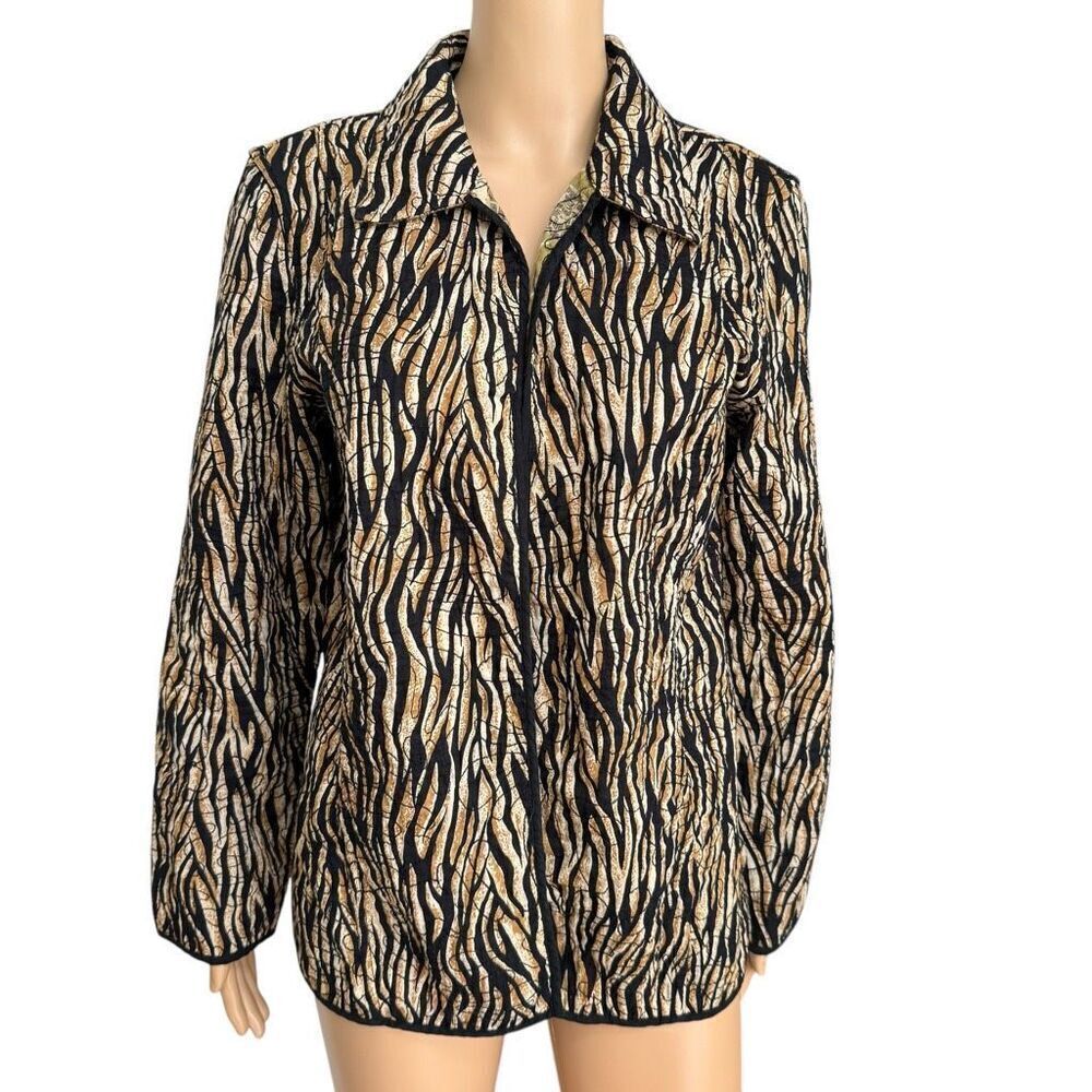 Chico’s Women's Reversible Open Front Quilted Collared Jacket 100% cotton size L